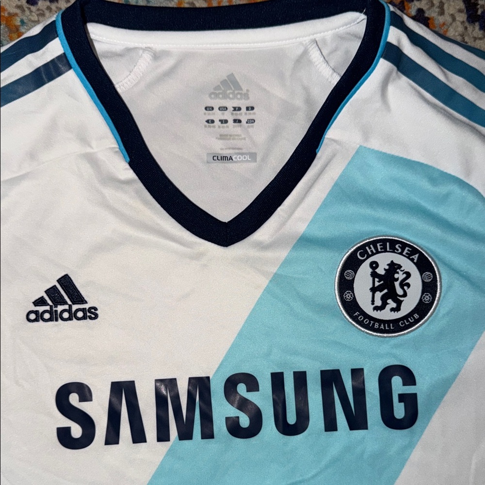 Adidas Chelsea 2012-13 away football shirt in white and light aqua blue - Picture 2 of 7